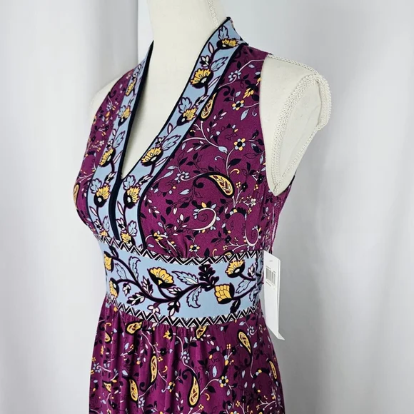 Wisp Ryenne Jersey Women's Purple Floral Print V-Neck Sleeveless Dress Size 2 - Picture 5 of 16
